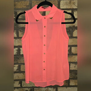 Hot pink Bongo button up tank top